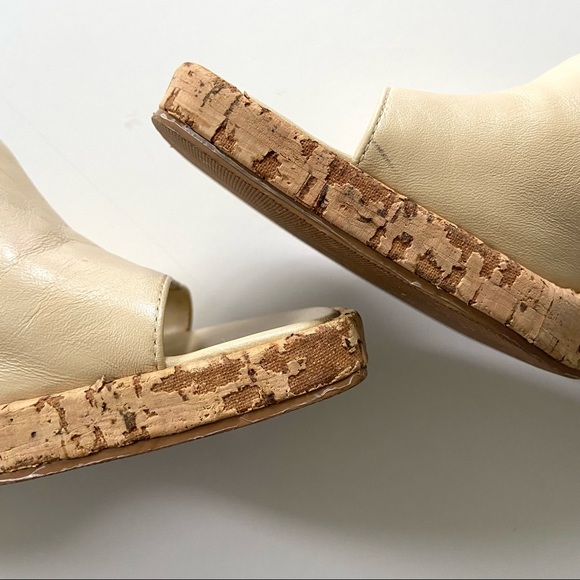 Vintage Retro Madison & Max Genuine Leather Ivory Cork Square Toe Wedge Sandal - Picture 5 of 11